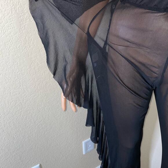 Pant's wide leg side ruffle semi sheer black dance costume COS Play dress up MD - Picture 4 of 9